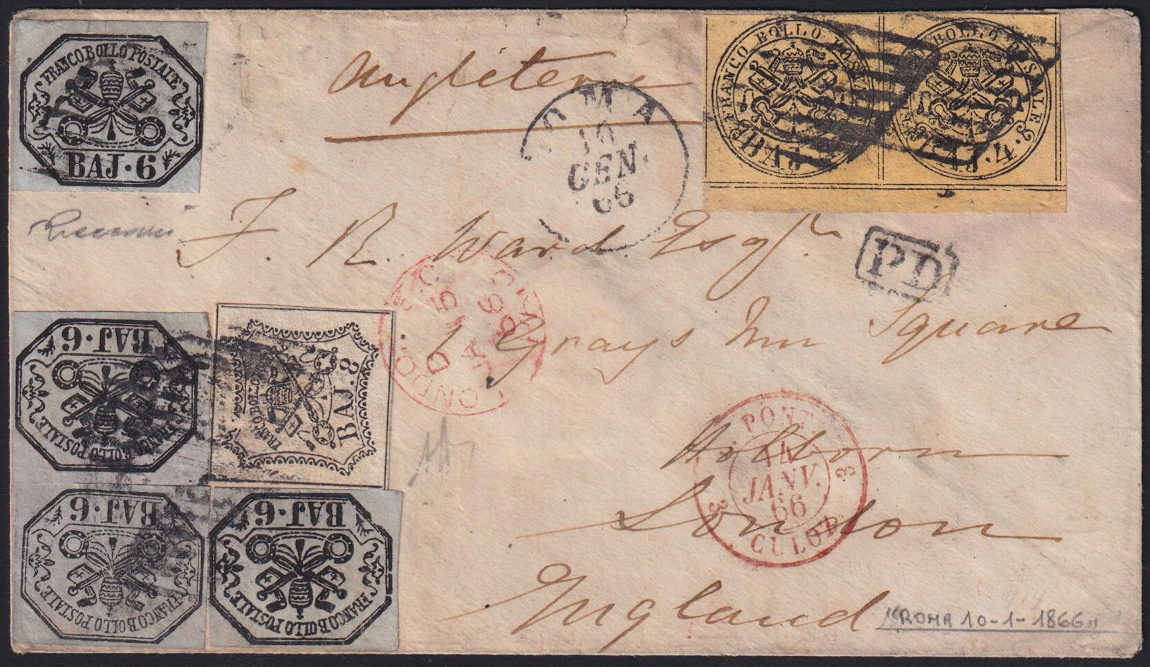 DESTNAZIONE INGHILTERRA. Lettera spedita da Roma e diretta a Londra ...