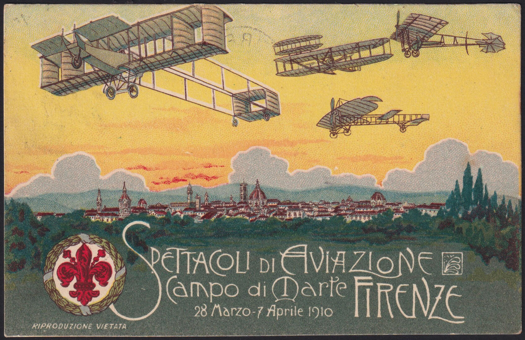 1910 FIRENZE - SPETTACOLI DI AVIAZIONE. Cartolia ufficiale spedita da ...
