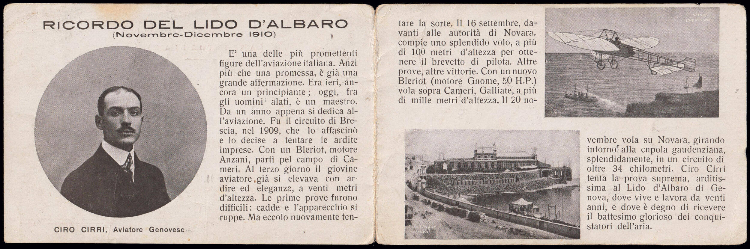 1910 GENOVA - PRIMO VOLO AL LIDO D'ALBARO. Cartolina a stampa doppia ...