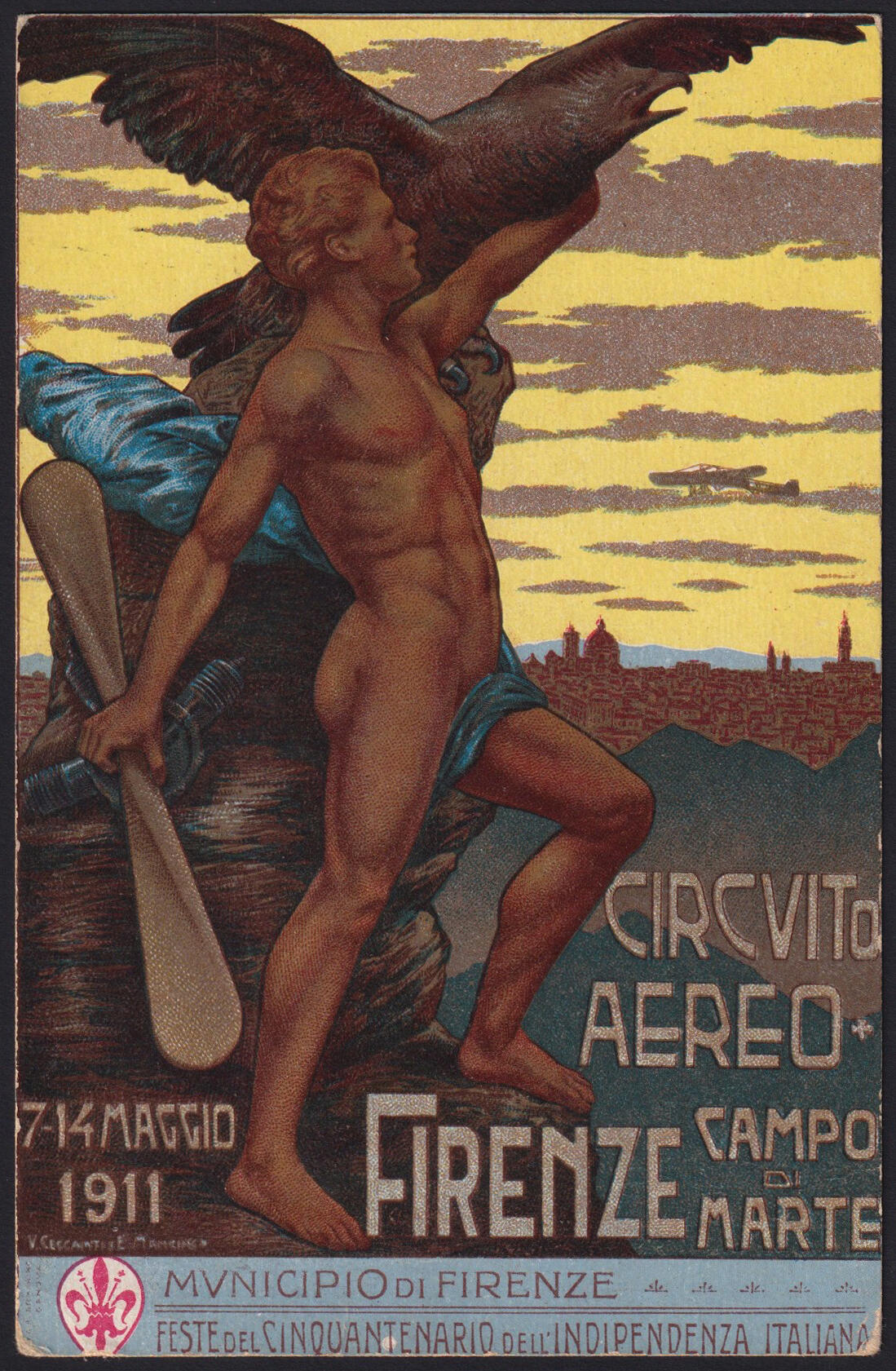 1911 FIRENZE / GARE DI AVIAZIONE. Cartolina ufficiale verticale ...