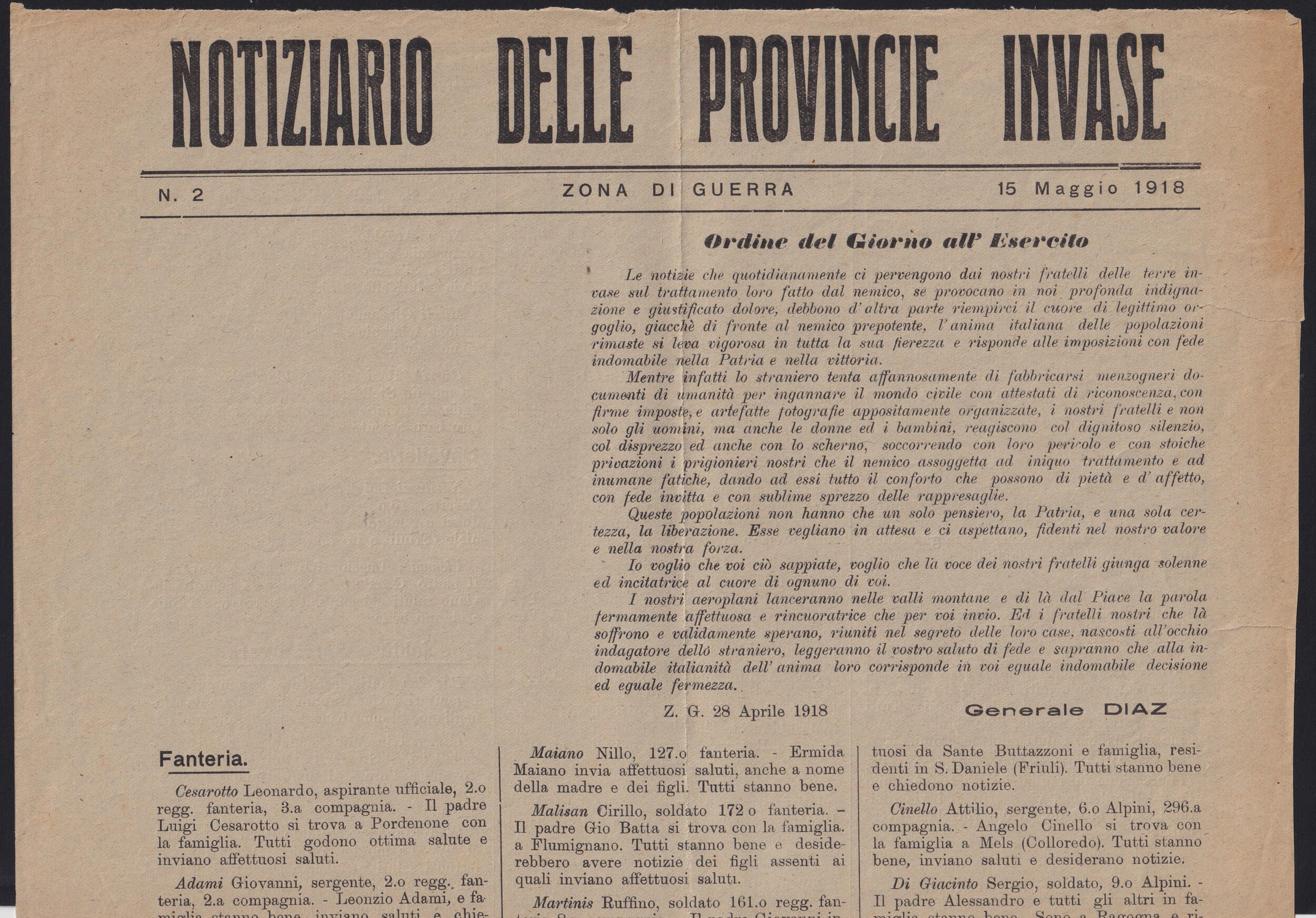 1918 NOTIZIARIO DELLE PROVINCIE INVASE. 15 maggio 1918. N° 2 - ...