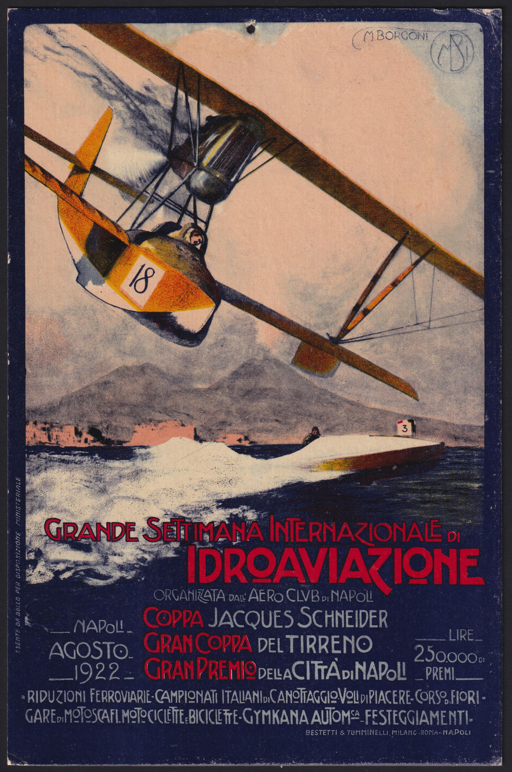 1922 NAPOLI SETTIMANA INTERNAZIONALE DI IDROAVIAZIONE. Locandina ...