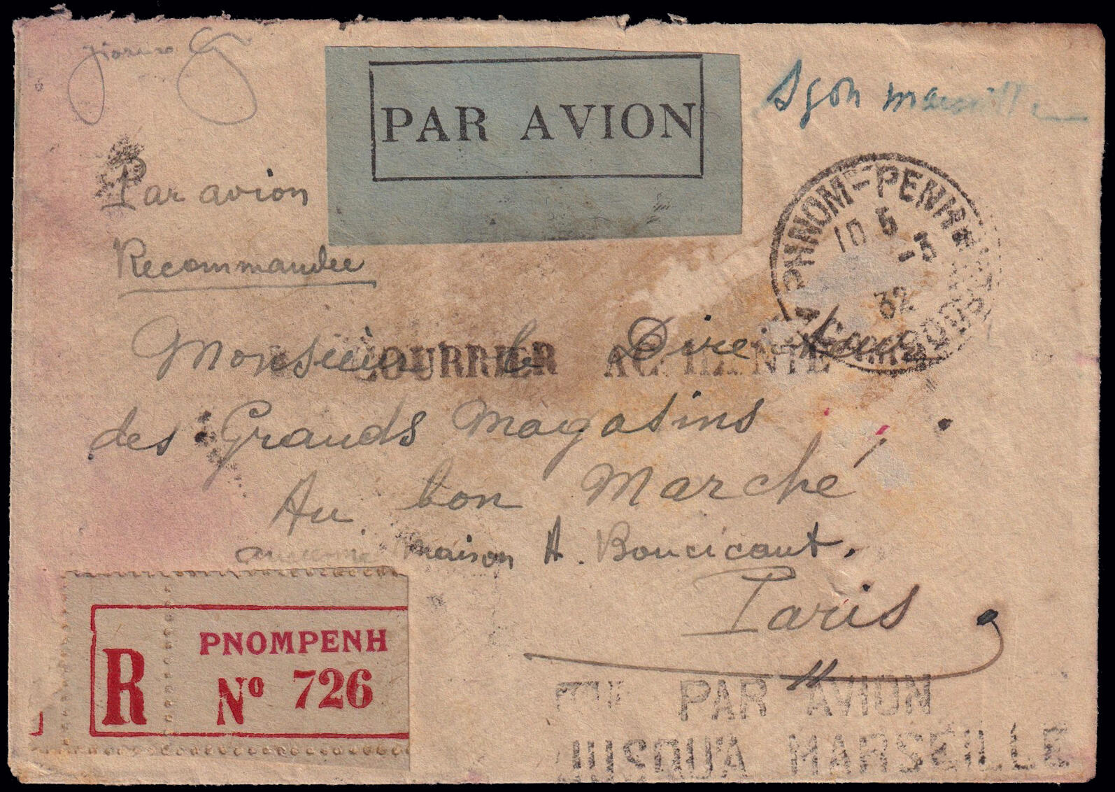 1932 LINEA SAIGON - BEIRUT - CASTELROSSO - ATENE - CORFU' - (NAPOLI) ...
