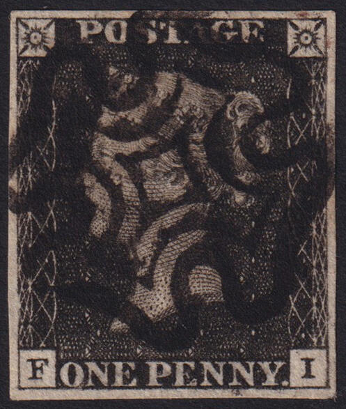 QUEEN VICTORIA 1d.. Plate 8, letters FI, used with perfectly centred ...