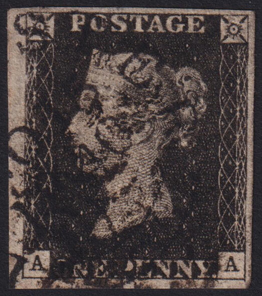 QUEEN VICTORIA 1d.. Plate 8, letters AA, used with black city circle ...