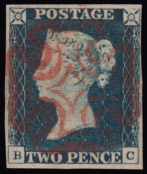 QUEEN VICTORIA 2d.. Letters BC, used with well centred red Maltese ...