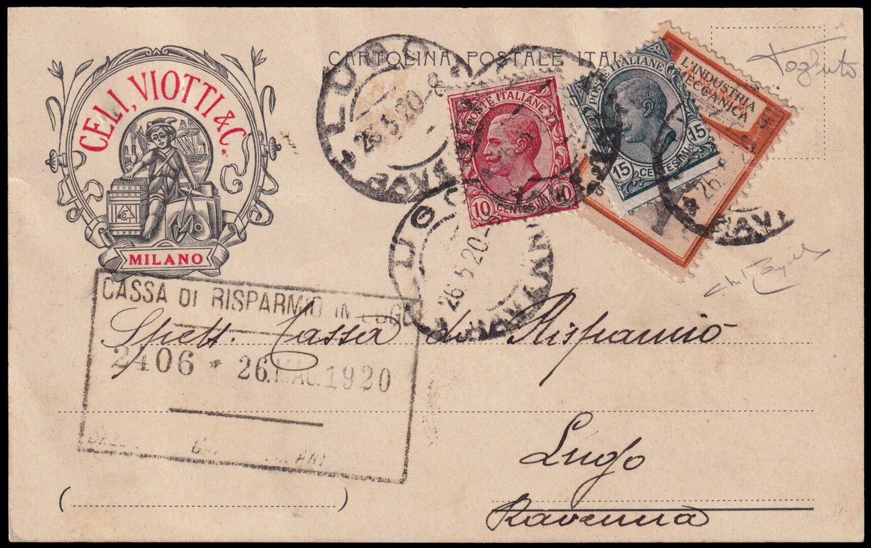 SCIOPERI DELLE POSTE DEL 1920 - SERVIZIO DI RECAPITO DELLA CAMERA DI ...