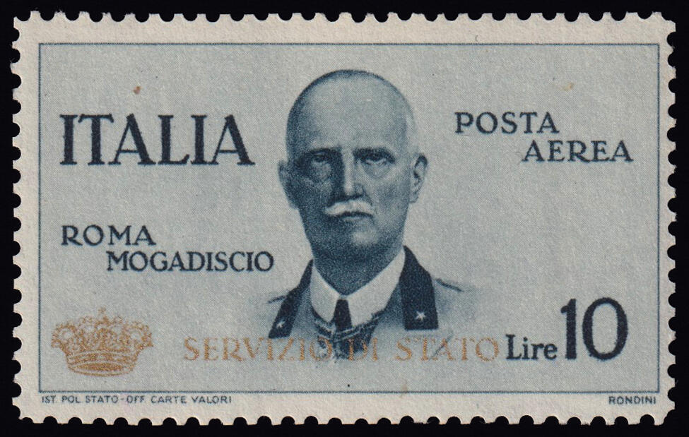 1934 VOLO ROMA - MOGADISCIO. Francobollo da Lire 10 ardesia ...