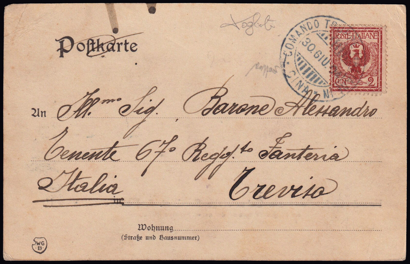 COMANDO TRUPPE ITALIANE IN CINA. Cartolina postale spedita a Treviso ...