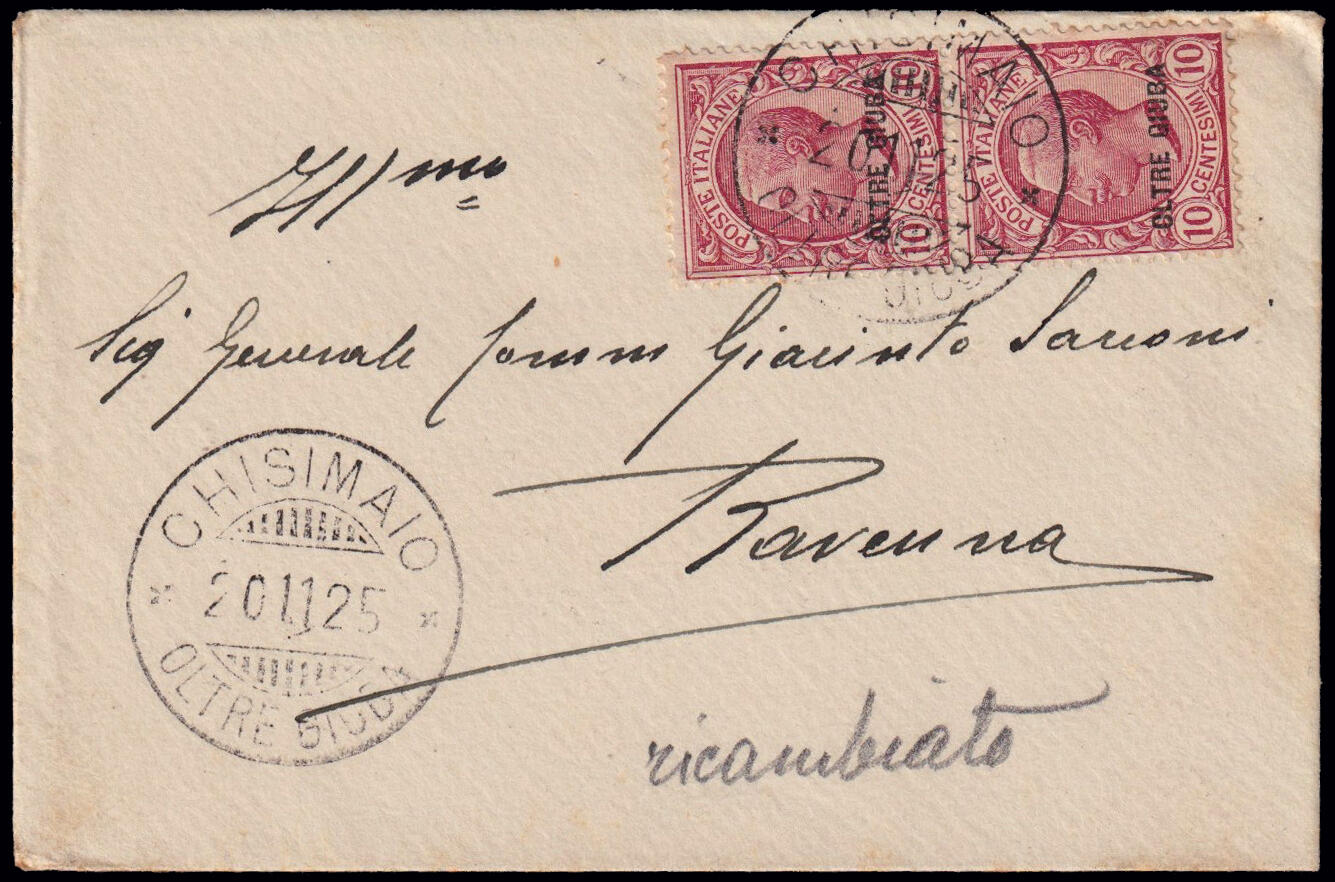 ANNULLO CHISIMAIO - OLTRE GIUBA. Lettera spedita a Ravenna il ...