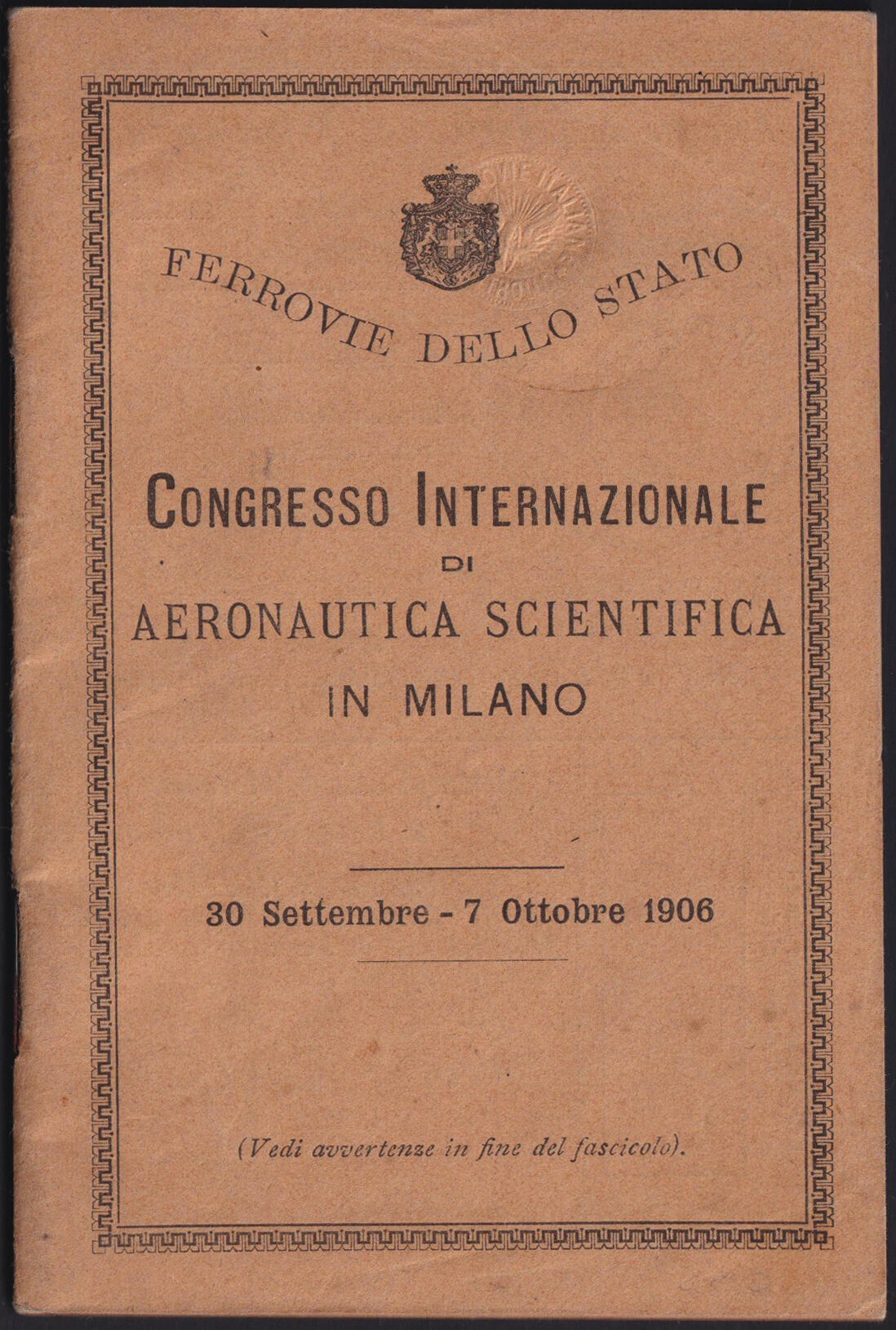 1906 MILANO - CONGRESSO INTERNAZIONALE DI AERONAUTICA SCIENTIFICA. ...