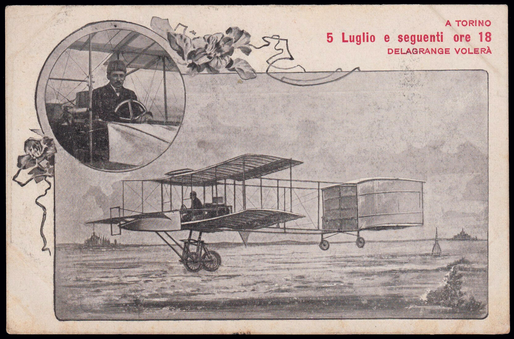 1908 TORINO - PRIMI ESPERIMENTI DI AVIAZIONE IN ITALIA. Cartolina ...