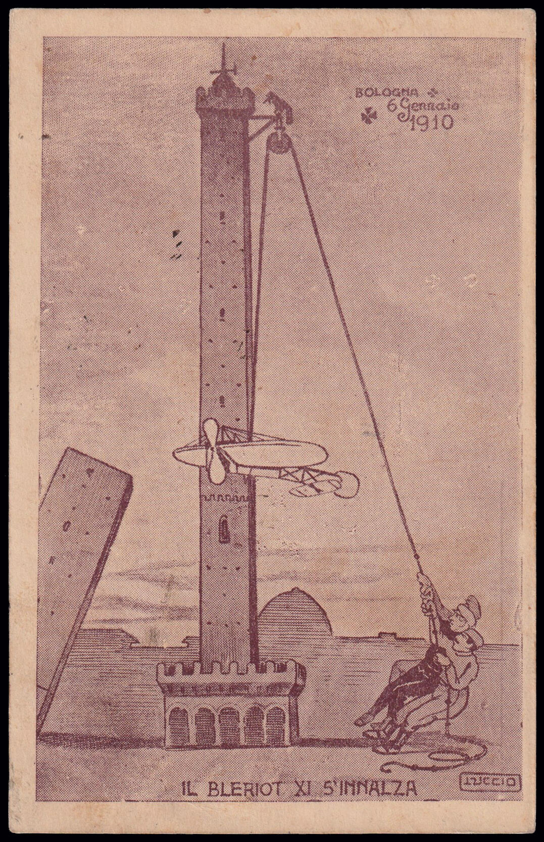 1910 BOLOGNA - PRIMO SPETTACOLO DI AVIAZIONE. Cartolina satirica ...