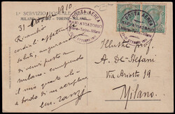 1911 RAID AVIATORIO MILANO - TORINO - MILANO. Cartolina ufficiale del ...