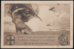 1911 RAID AVIATORIO MILANO - TORINO - MILANO. Cartolina ufficiale del ...