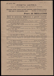 1918 POSTA AEREA PER LE FAMIGLIE DEI TERRITORI INVASI. Prov. di ...