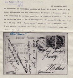 28.09.2025: Lot withdrawn!1918/1919 SERVIZIO DI POSTA AEREA ALTO ...