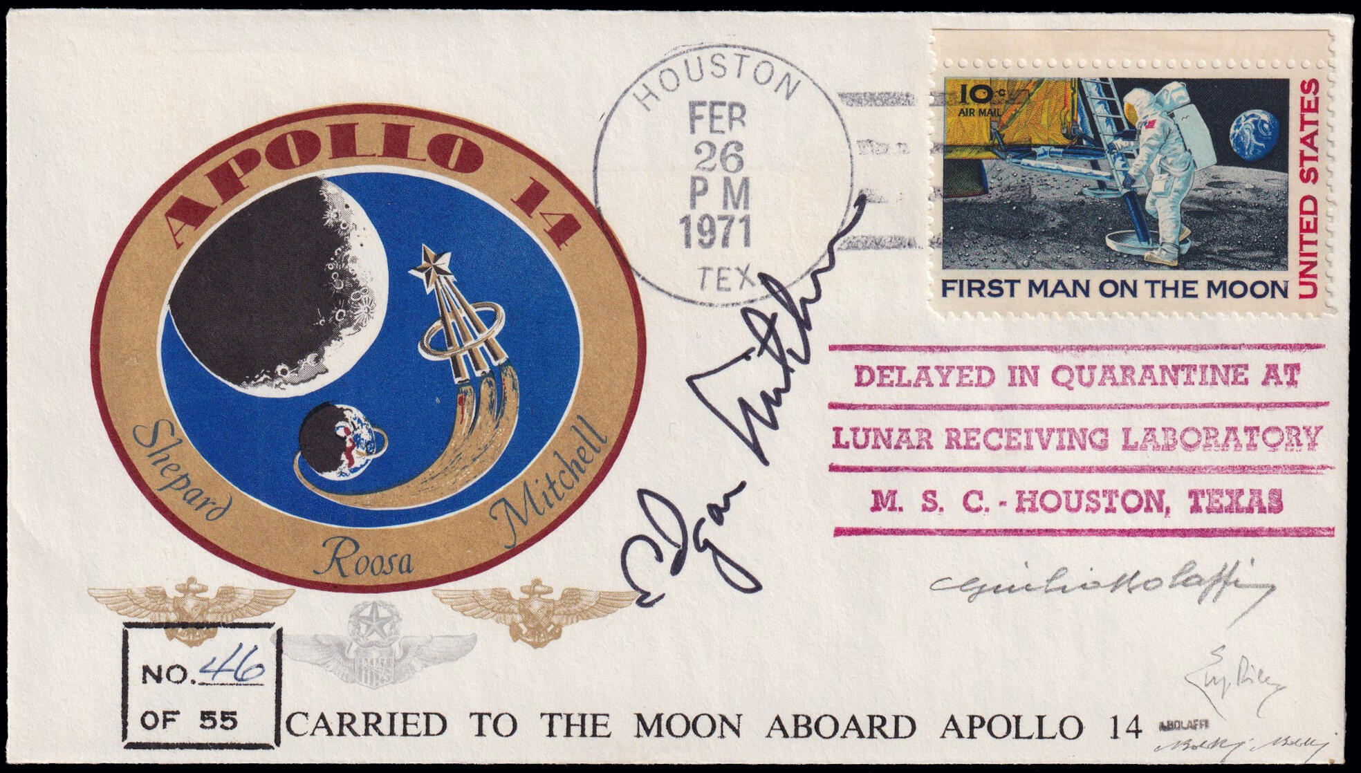 APOLLO XIV. Cosmogram n°46/55 franked with the 10 cent stamp ...