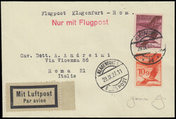 1927 PRIMO CORRIERE POSTALE KLAGENFURT - (VENEZIA) ROMA. Aerogramma ...