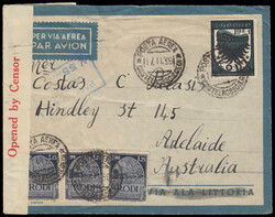 1939 CASTELROSSO - ADELAIDE. Aerogramma spedito il 17/11/1939 ...