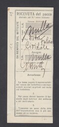 ASSICURATIVI. Ricevuta pacco postale da Senosecchia del 22.1.35 con ...