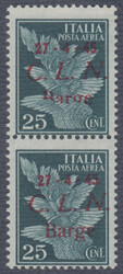 B ROTTA. Barge coppia verticale 25 cent posta aerea, esemplare con B ...