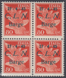 QUARTINA. Barge quartina 80 cent posta aerea (Cat. Sass n.15). ...