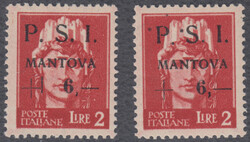 VARIETA' NON CATALOGATE. Mantova due esemplari del lire 6 su lire 2 ...