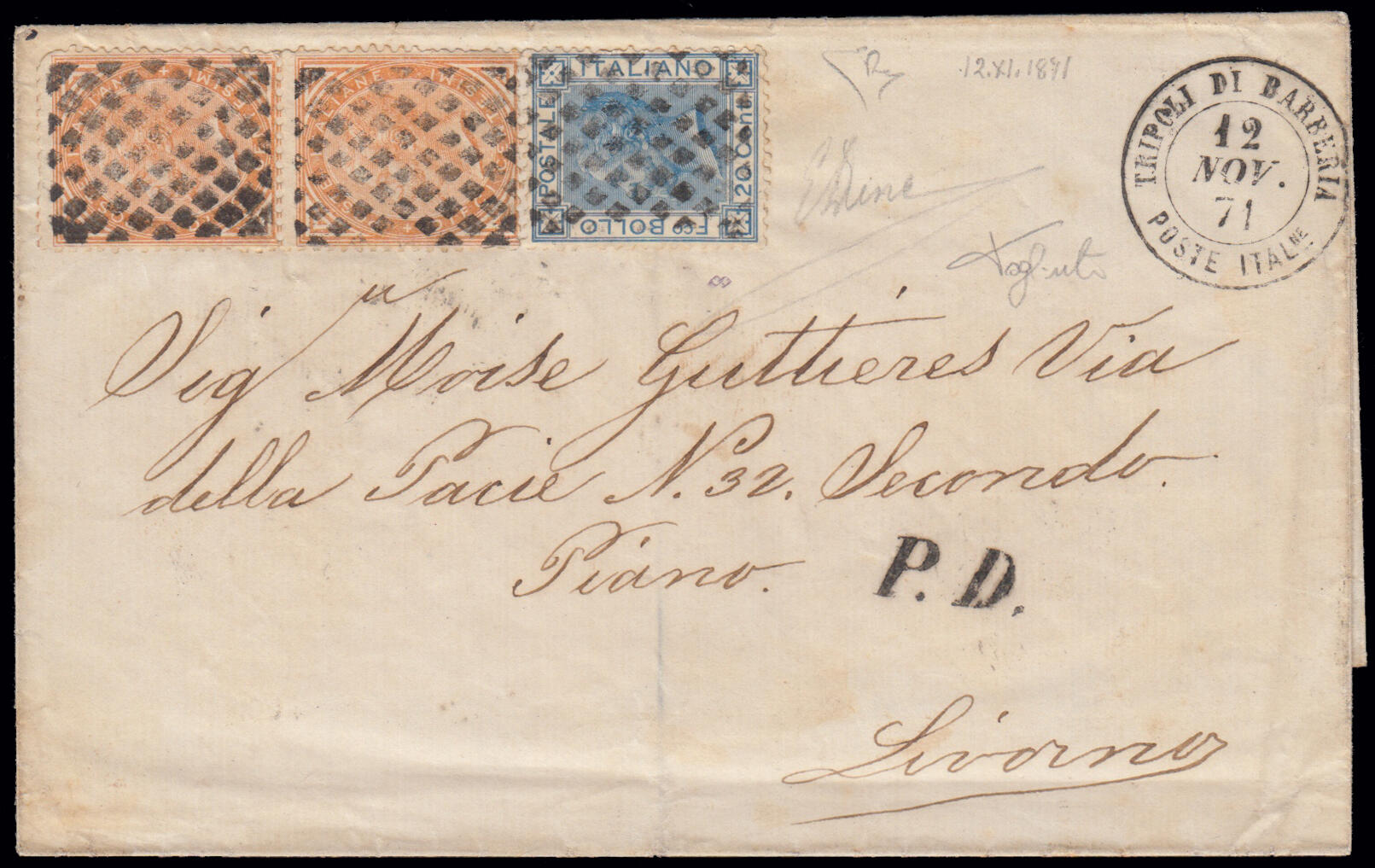 ITALIAN CONSULAR AGENCY PERIOD - DE LA RUE STAMPS. Letter sent on 12 ...