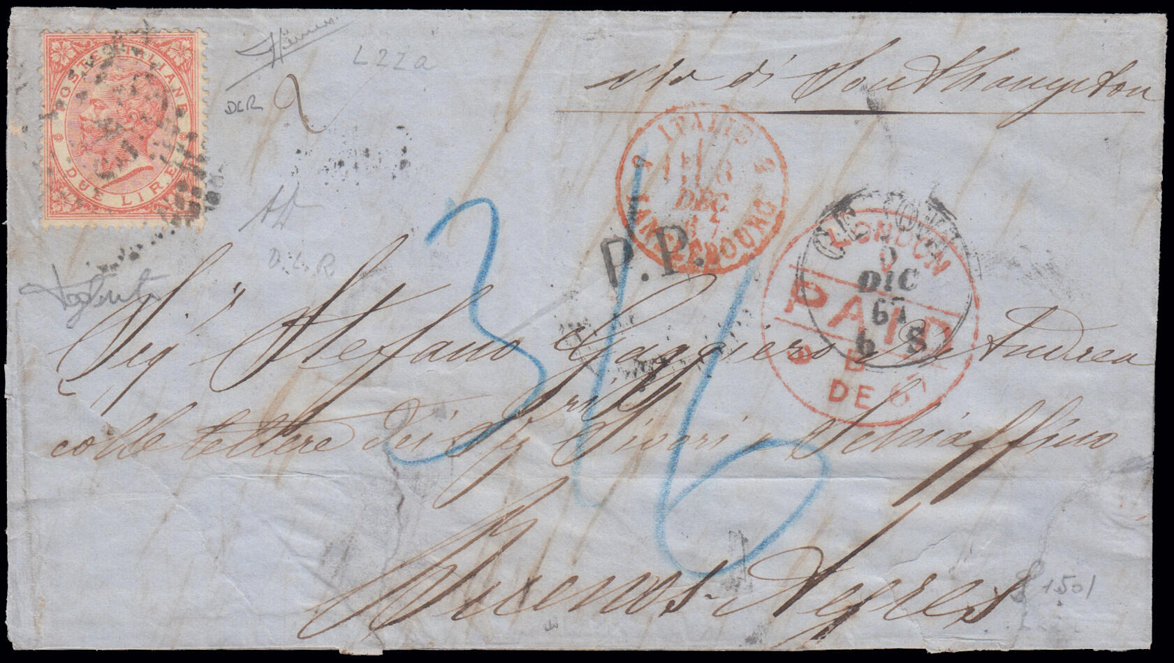 DE LA RUE - LONDON. Letter (missing on the back) sent from Genoa to ...