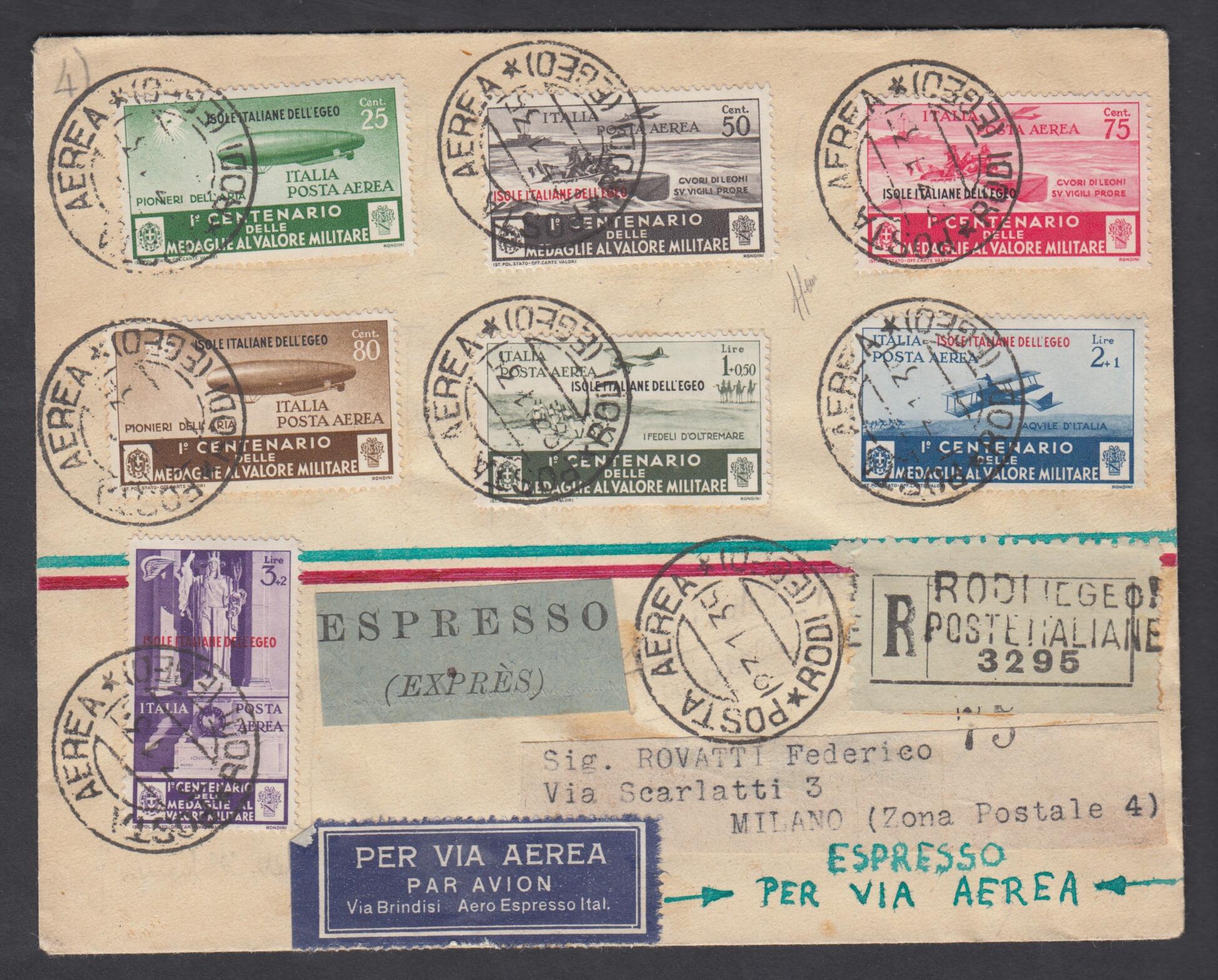 MEDAGLIE AL VALORE. Busta raccomandata espresso via aerea con ...