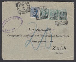 DESTINAZIONE SVIZZERA. Busta con 3x10 para Salonicco su 5 cent Leoni ...