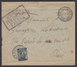 PERIODO PRECURSORI POSTA AEREA VALONA - BRINDISI. Busta con 20 cent ...