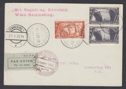 1933 VOLO VIENNA SEMMERING. Cartolina via aerea con coppia lire 1 ...