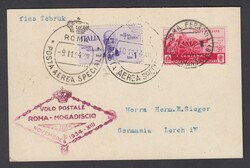 1934 VOLO ROMA MOGADISCIO SCALO TOBRUK. Cartolina via aerea da Roma ...