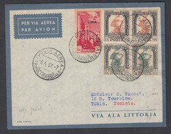1937 PRIMO VOLO TRIPOLI TUNISI ROMA. Aerogramma da Tripoli per Tunis ...
