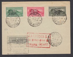 1939 ALBANIA VOLO TIRANA - ROMA. Busta con serie completa PA ...