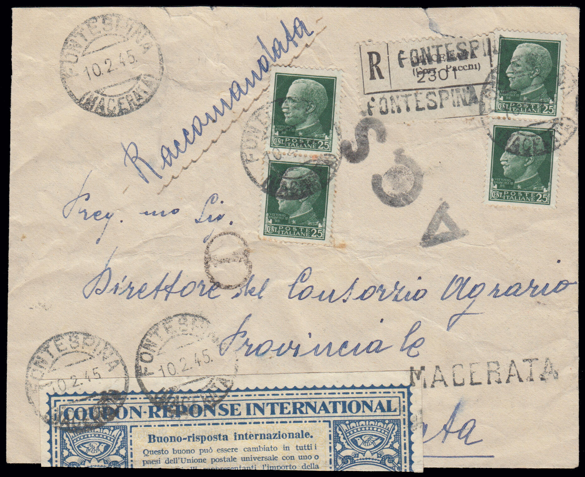 COUPON REPONSE INTERNATIONAL. Registered letter sent from Fontespina ...