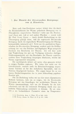 Einstein, Brownsche Bewegung (in: Ann. Phys. 19)
