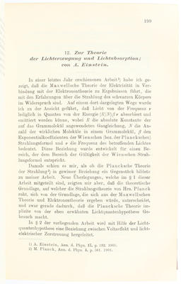 Einstein, Lichterzeugung (in: Ann. Phys. 20)