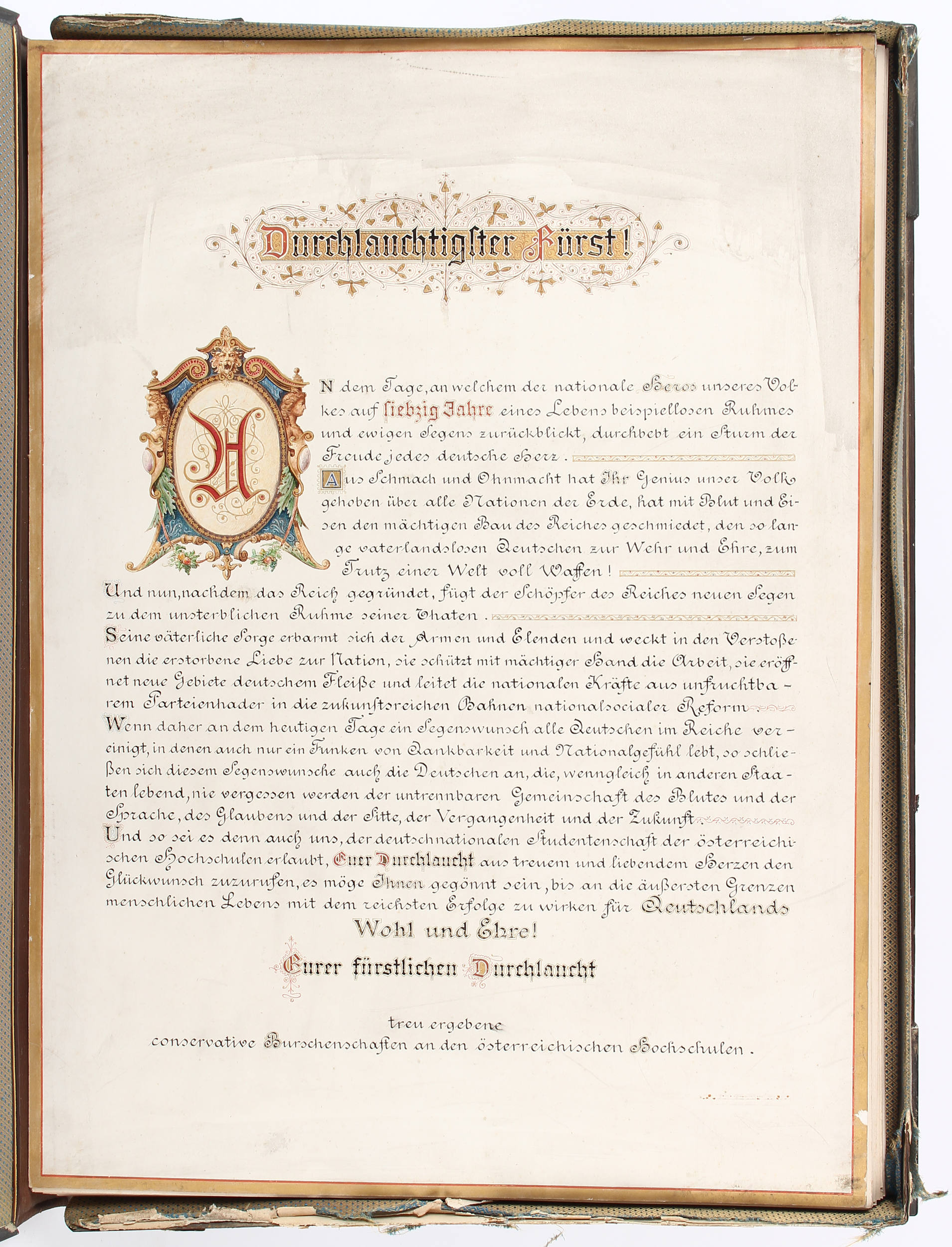 Glückwunschadresse österr. Burschenschaften. 1885