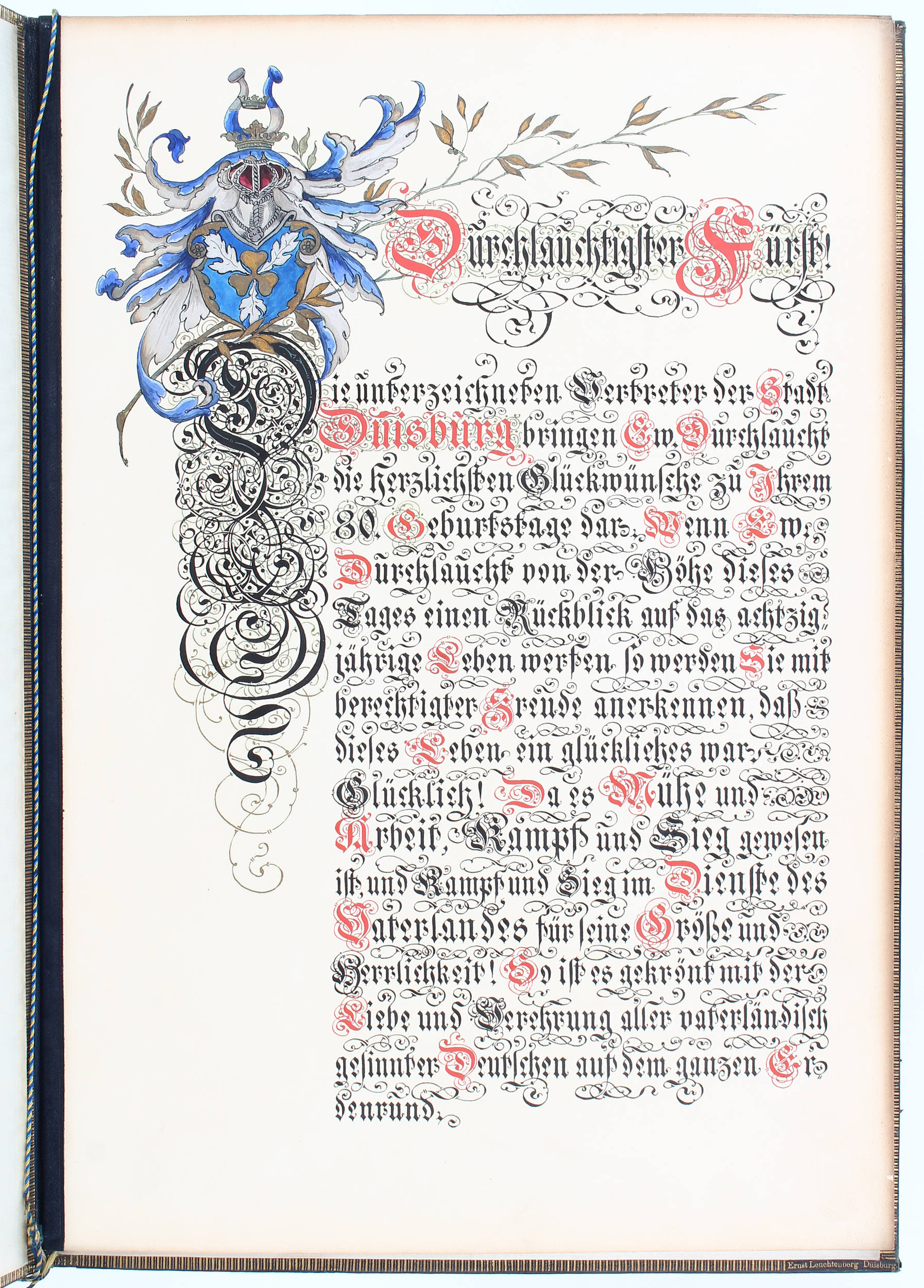Glückwunschadresse der Stadt Duisburg. 1895