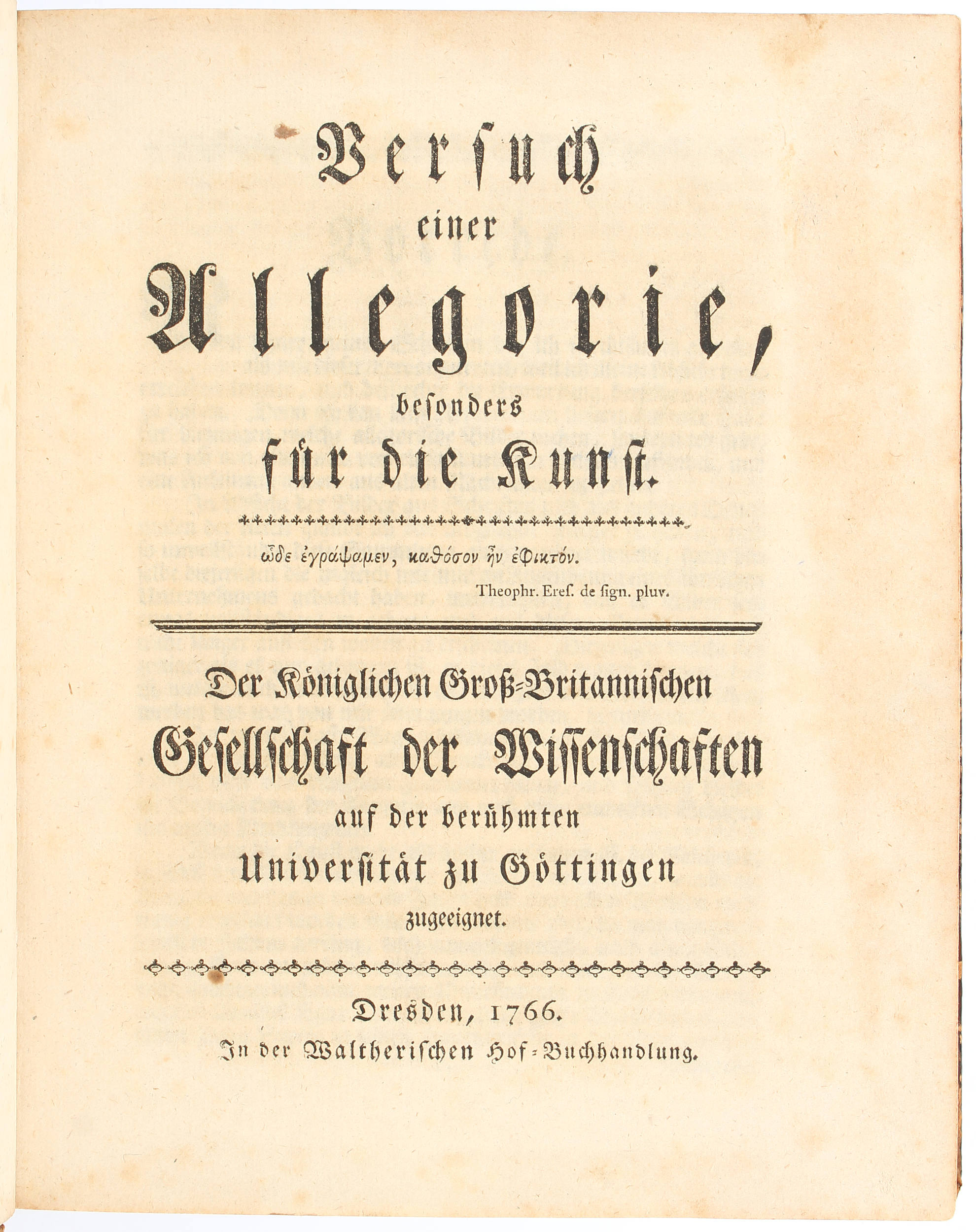 Winckelmann, Versuch einer Allegorie