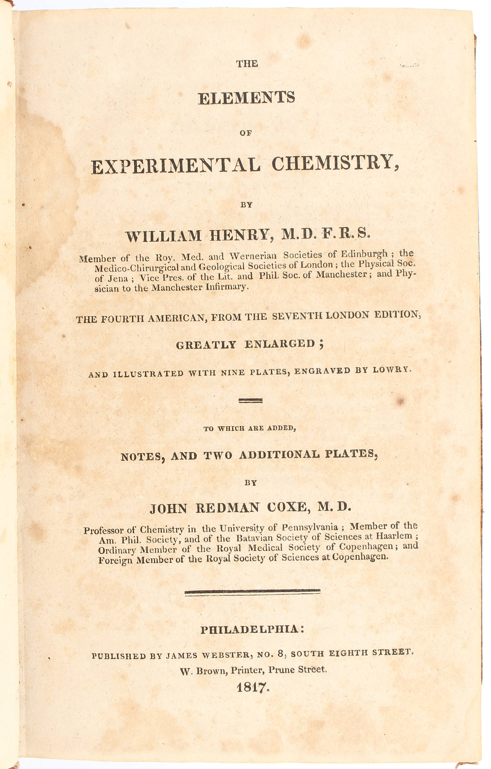 Henry, Elements of experimental chemistry