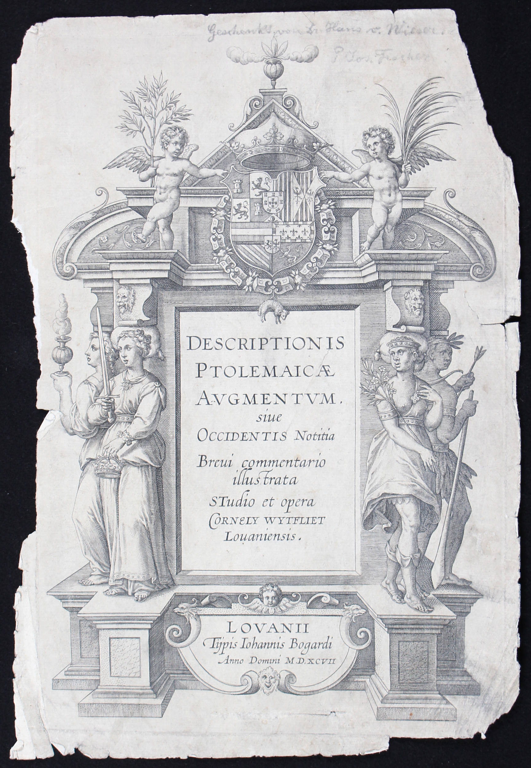 Atlententitel. Halma, Wytfliet u.a. / 4 Bll. + Textbll.