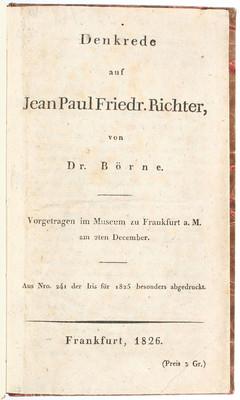 Börne, Denkrede auf Jean Paul