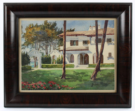 Minoggio-Roussel, Mittelmeervilla. Aquarell. Ger.