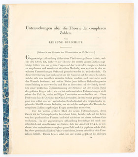 Dirichlet, Theorie der complexen Zahlen