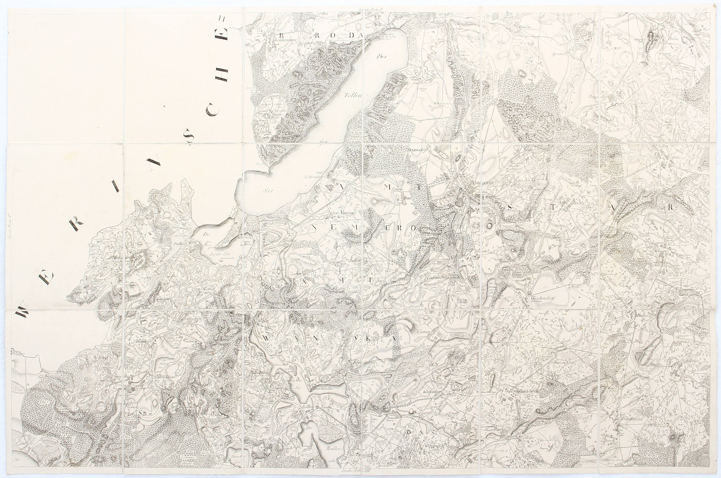 Meckl.-Strelitz. 9 Bll. Schmettau in 2 Lwd.-Schubern