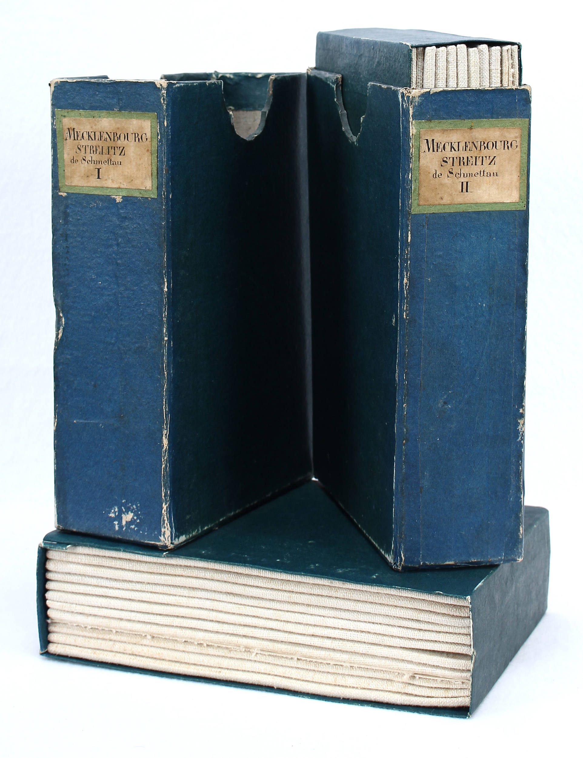 Meckl.-Strelitz. 9 Bll. Schmettau in 2 Lwd.-Schubern